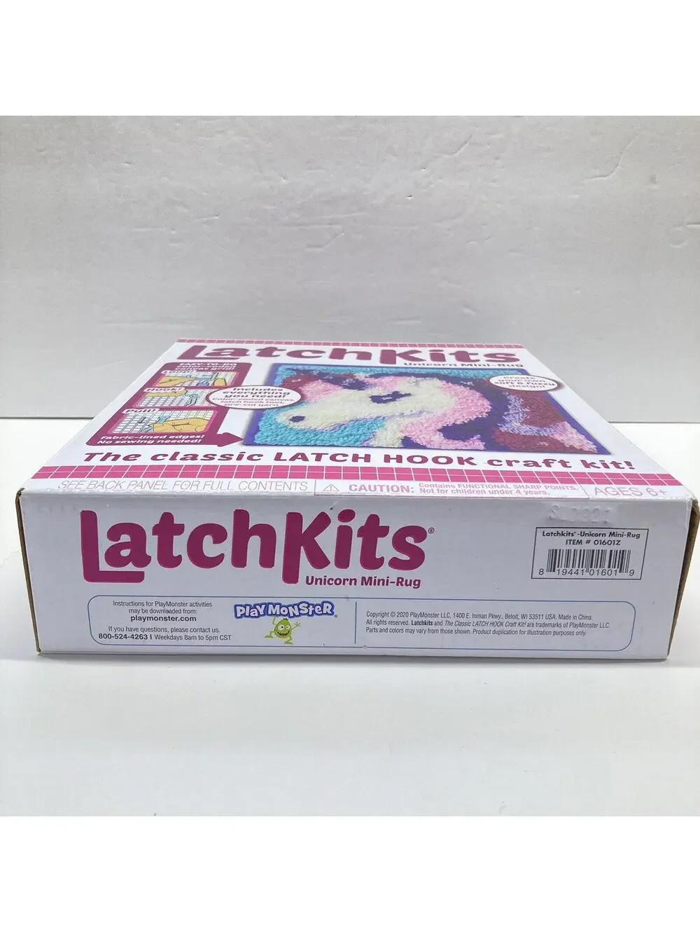LatchKits Unicorn Mini-Rug Latch Hook Craft Kit 12x11 Color-Coded Canvas